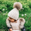 Beige fur pompon beanie 2-6Y