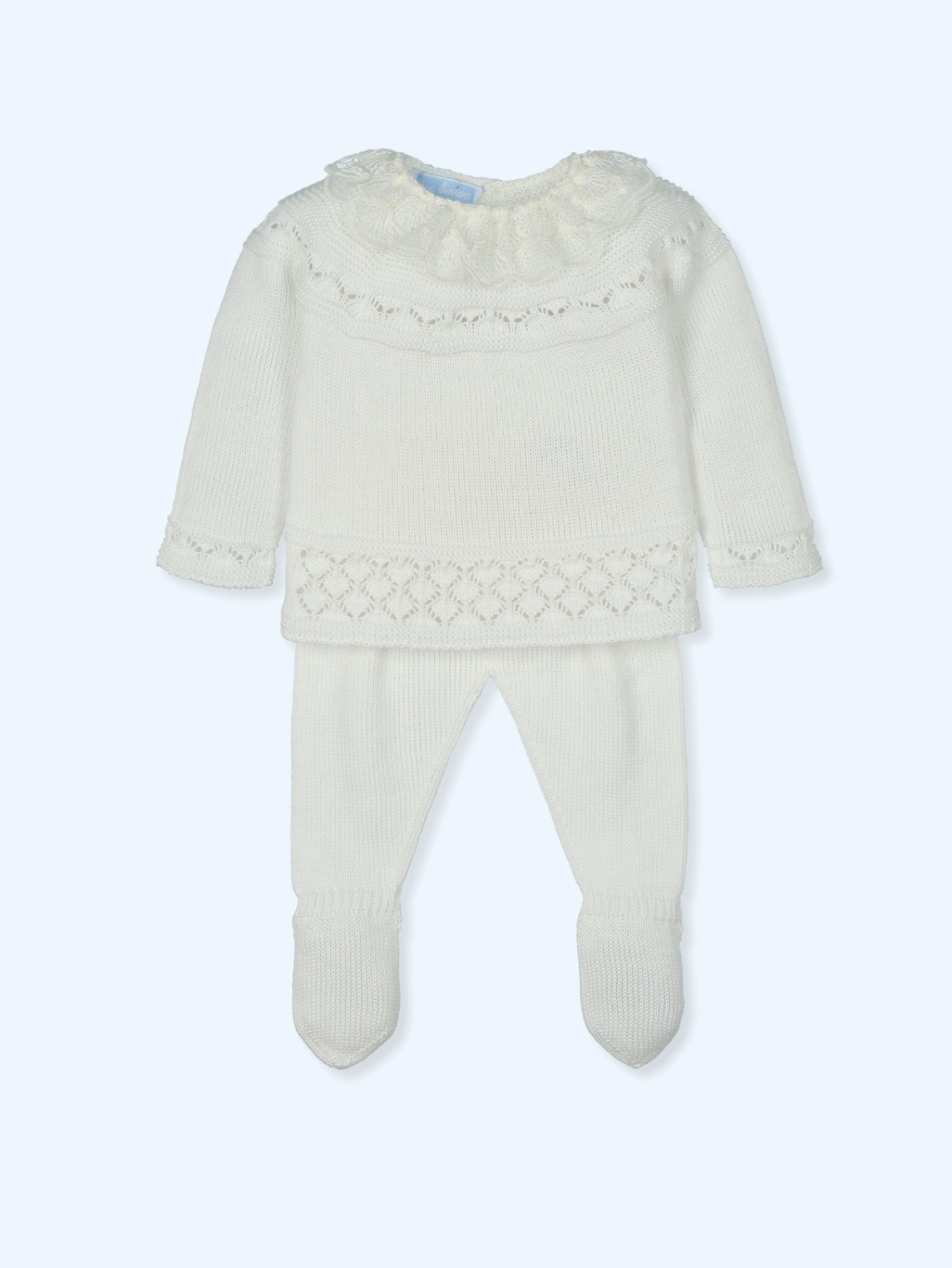 Creme knitted ruffle bow baby outfit