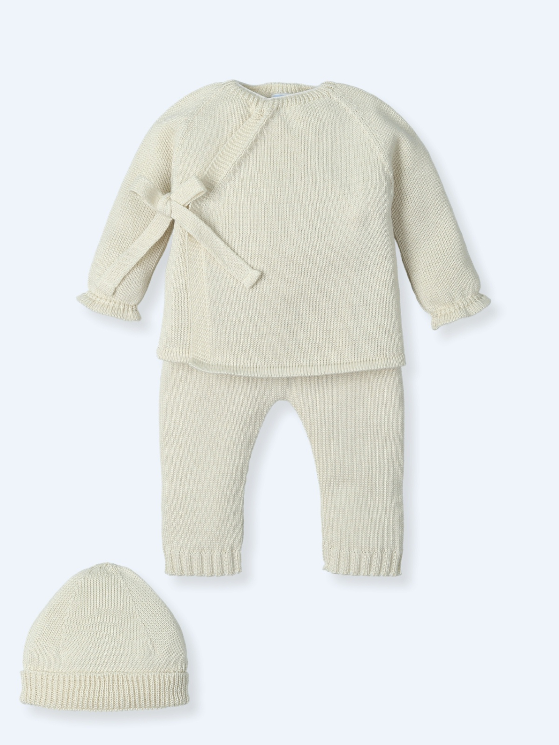 Cross over classic knitted baby outfit beige