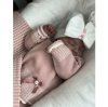 Newborn muts met strik wit en roze lint
