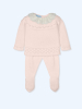 Pink knitted ruffle bow baby outfit