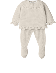 Classic knitted beige baby outfit 
