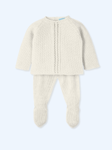Knitted baby sweater set cream