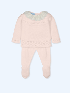 Pink knitted ruffle bow baby outfit