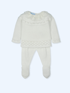 Creme knitted ruffle bow baby outfit