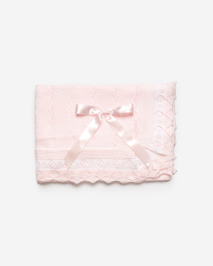 Pink knitted bow blanket Rosa Blanco