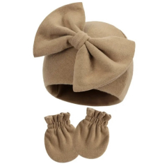 Baby bow mutsje en wantjes 0-3M brown