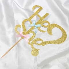 Gender reveal glitter paper cake topper